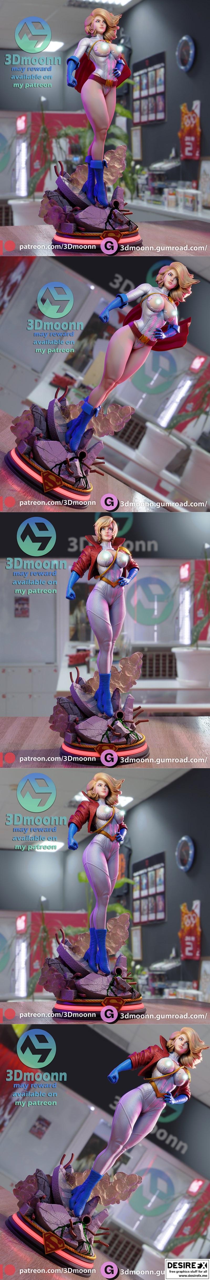 3D打印模型：Power Girl角色造型|3Dmoonn – Power Girl – 3D Print Model STL