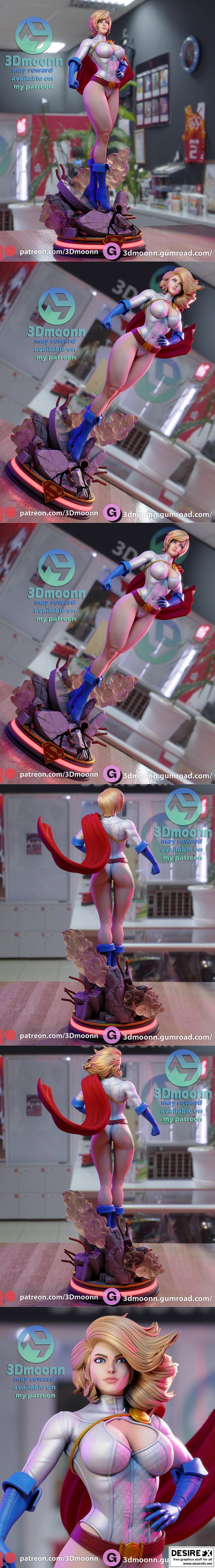 3D打印模型：Power Girl角色造型|3Dmoonn – Power Girl – 3D Print Model STL