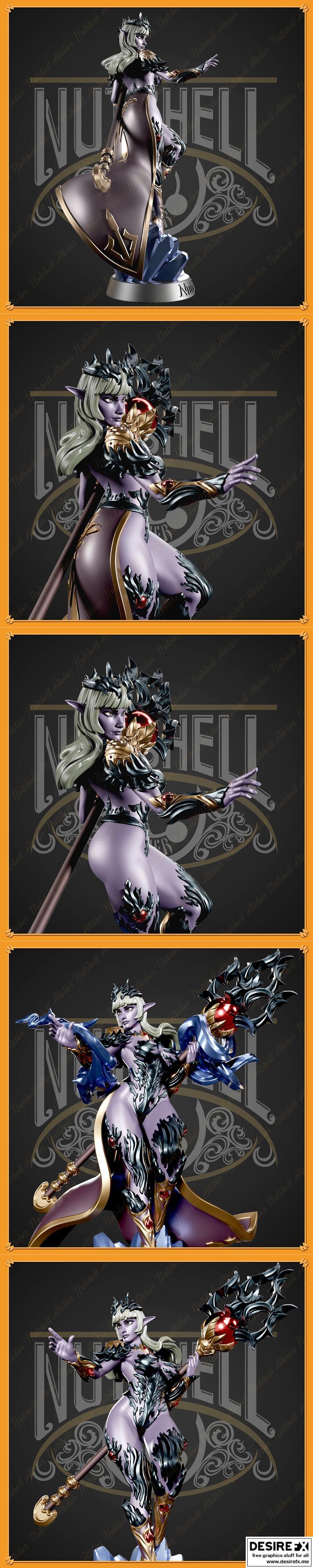 暗精灵女巫 3D打印模型|Nutshell Atelier – Dark elf sorceress – 3D Print Model STL