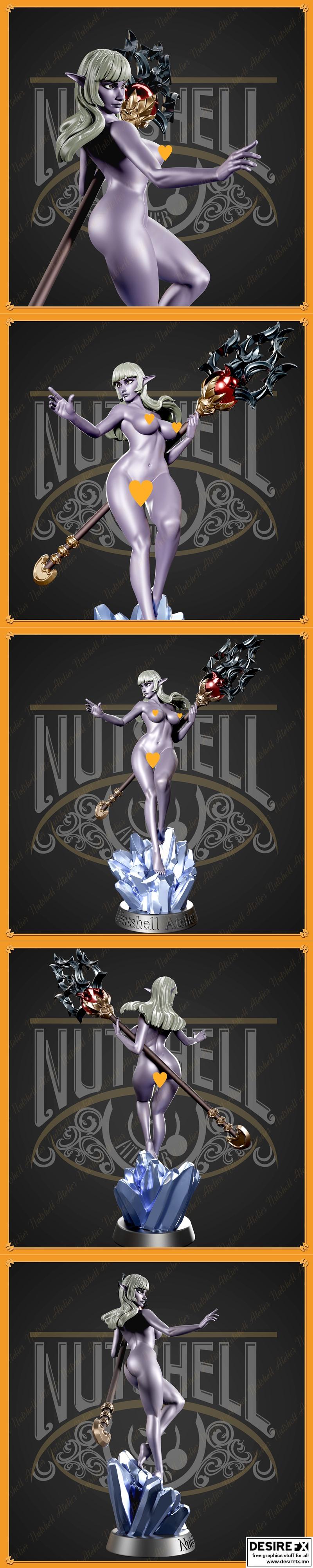 暗精灵女巫 3D打印模型|Nutshell Atelier – Dark elf sorceress – 3D Print Model STL