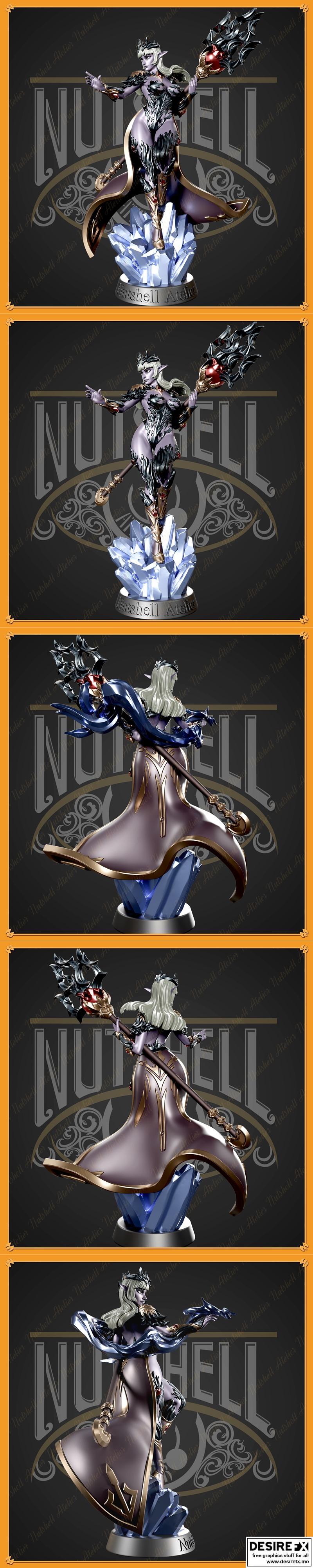 暗精灵女巫 3D打印模型|Nutshell Atelier – Dark elf sorceress – 3D Print Model STL