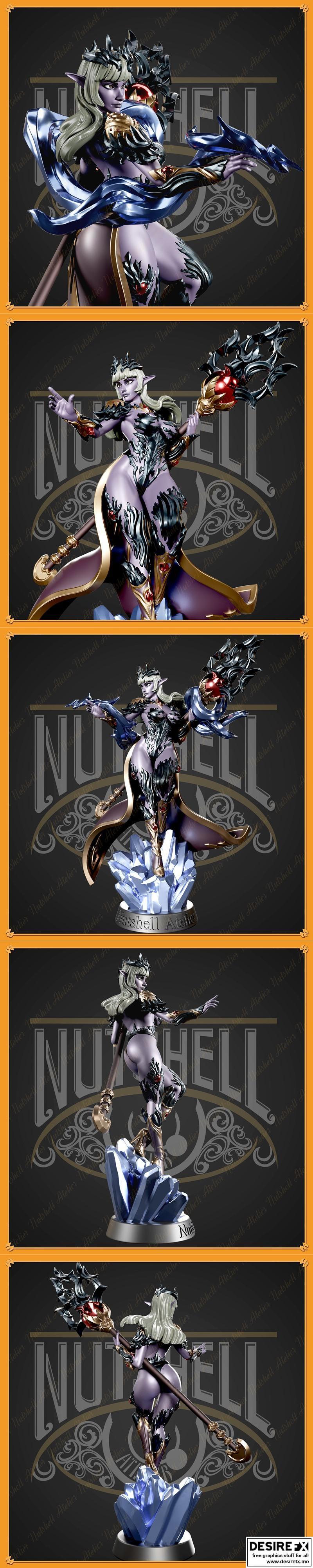 暗精灵女巫 3D打印模型|Nutshell Atelier – Dark elf sorceress – 3D Print Model STL