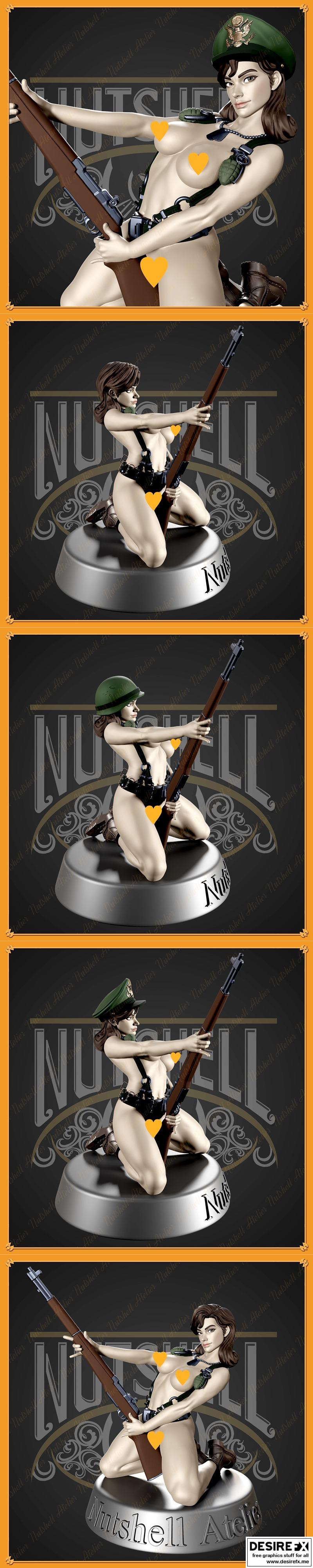 Nutshell Atelier - 二战风情少女立牌 - 3D打印模型|Nutshell Atelier – Waifu WW2 pin up – 3D Print Model STL