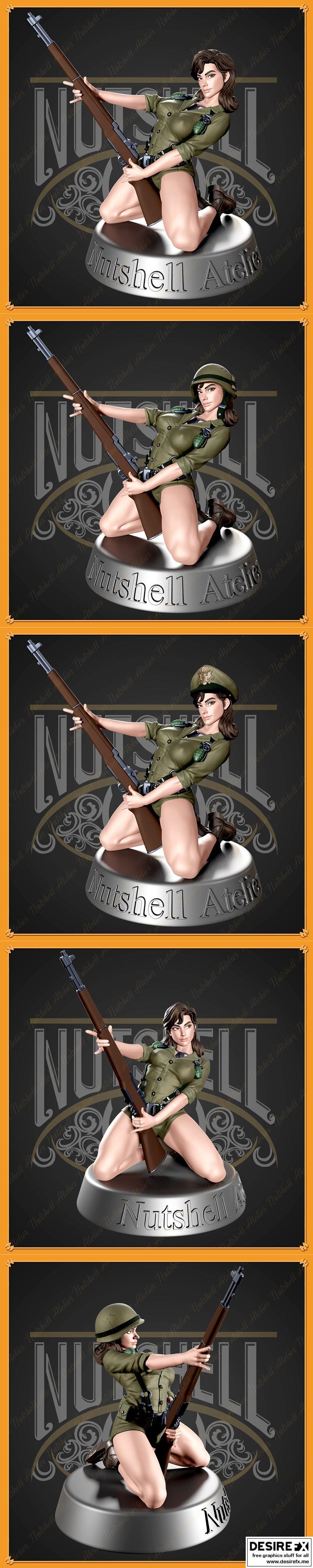 Nutshell Atelier - 二战风情少女立牌 - 3D打印模型|Nutshell Atelier – Waifu WW2 pin up – 3D Print Model STL
