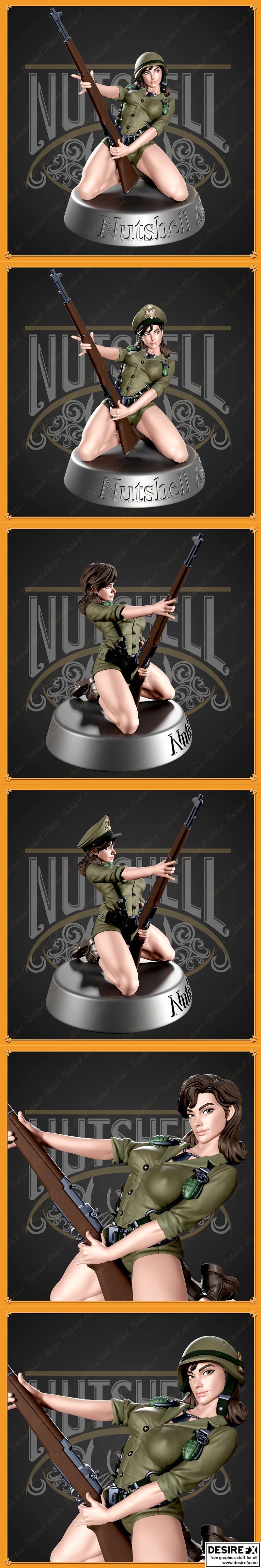 Nutshell Atelier - 二战风情少女立牌 - 3D打印模型|Nutshell Atelier – Waifu WW2 pin up – 3D Print Model STL