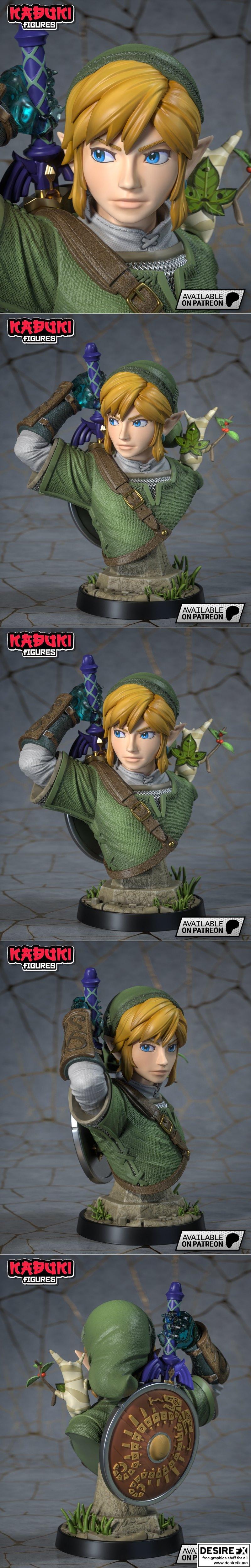 塞尔达传说：旷野之息 - 链锯人立牌 - 3D打印模型|Kabuki Figures – Link Bust – Zelda TOTK – 3D Print Model STL