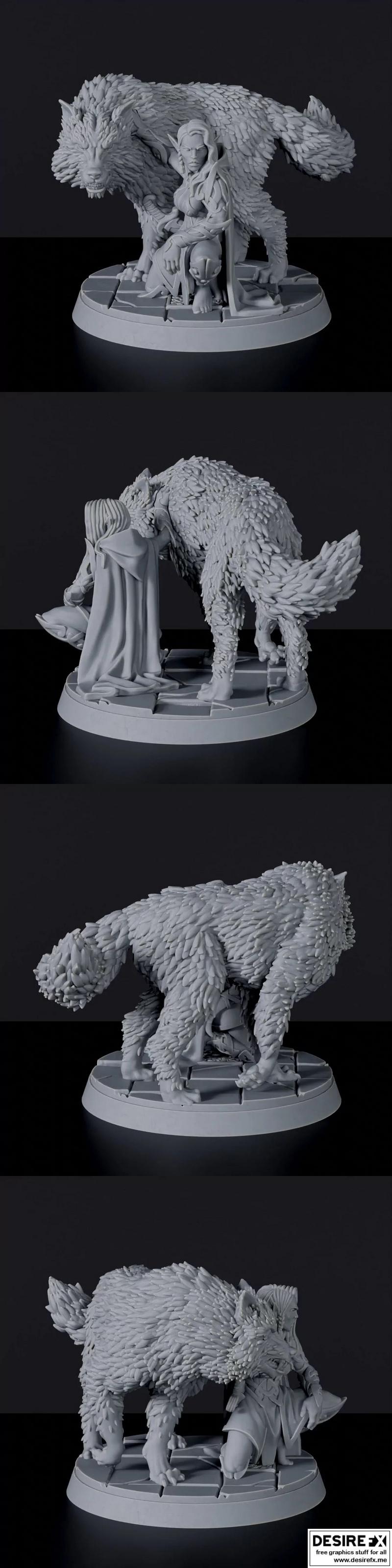 木精灵系列：猎手与狼王 3D打印模型|Wood Elves – Huntress and the Wolf Leader – 3D Print Model