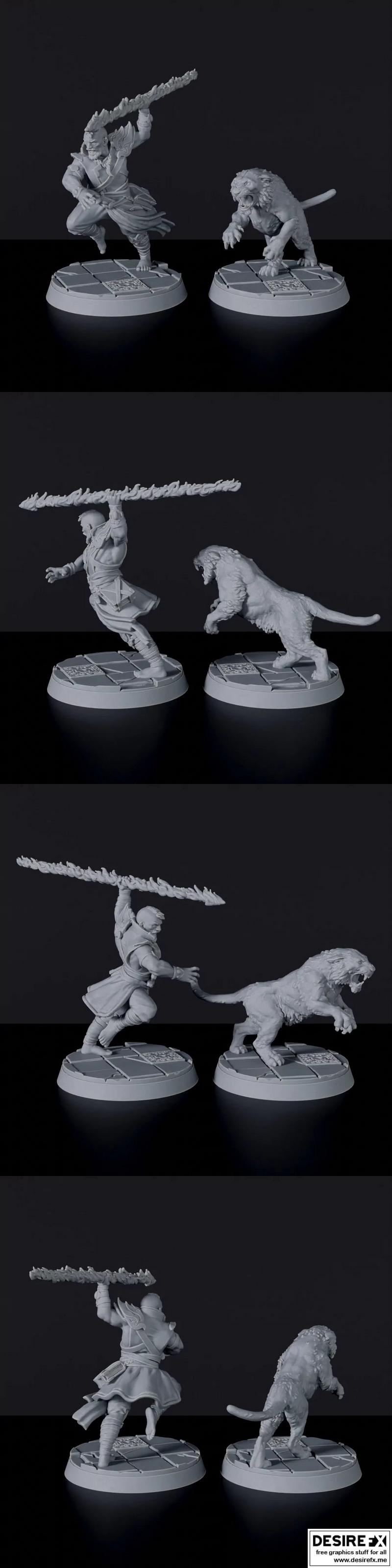 火法师与虎——3D打印模型|Fire Mage with Tiger – 3D Print Model