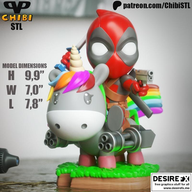 3D打印模型：小鹿斑比风格死侍迷你玩偶|3DXM – Deadpool on Unicorn Chibi – 3D Print Model STL