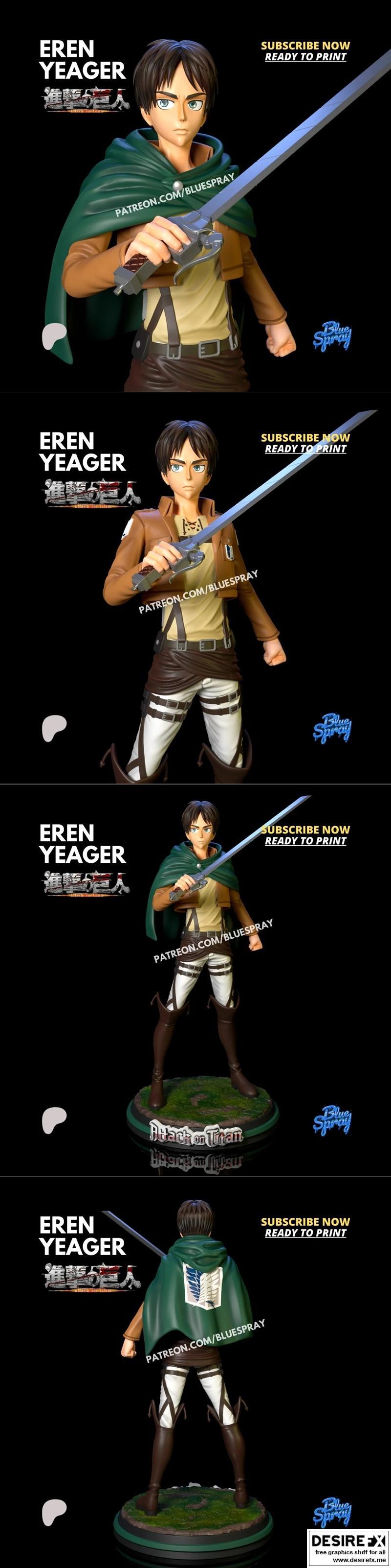蓝雾喷洒——艾伦·耶格尔——3D打印模型|Blue Spray – Eren Yeager – 3D Print Model STL
