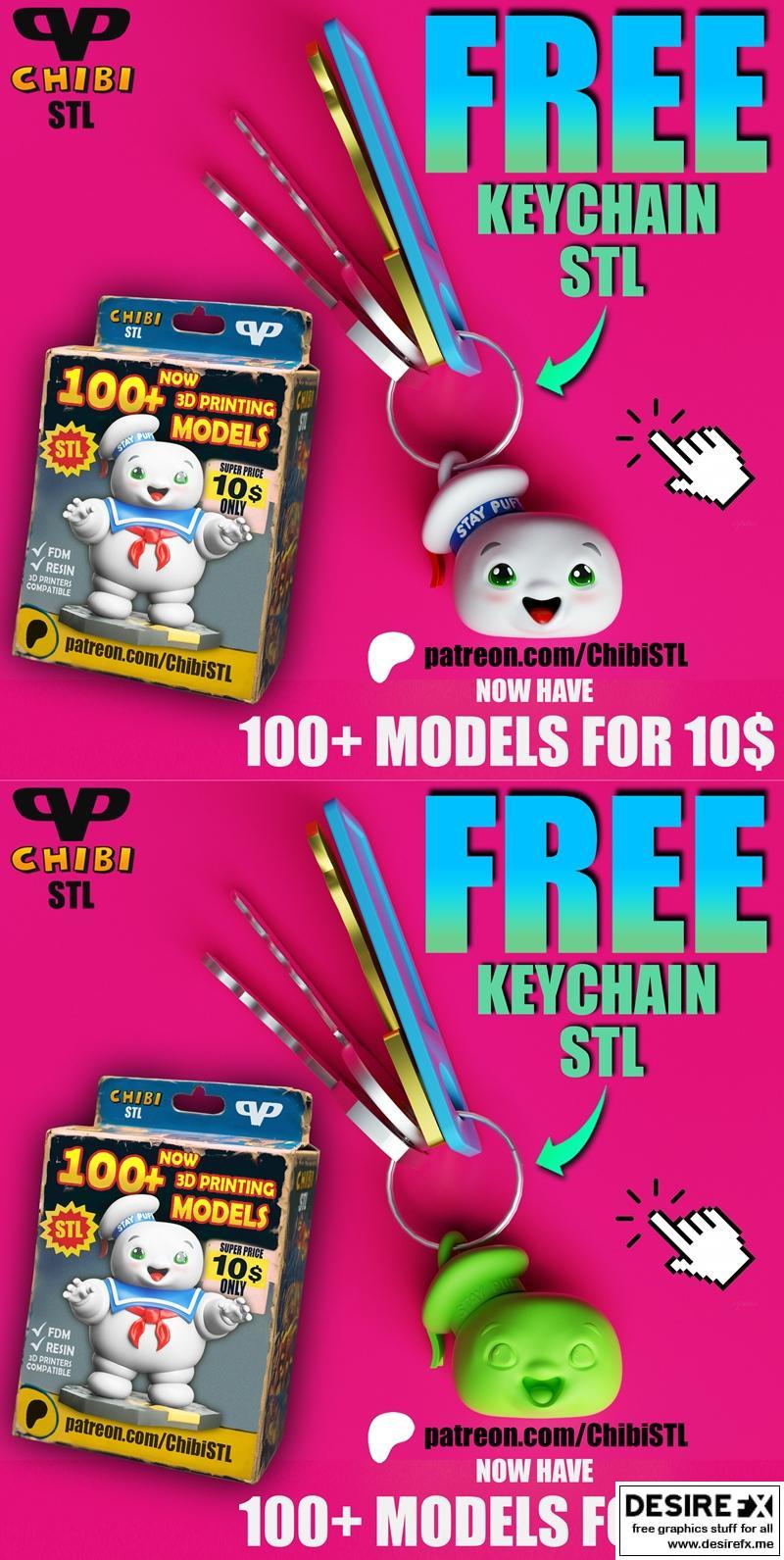 3D打印萌系玩偶钥匙扣——海绵宝宝迷你版|Stay Puft Chibi Keychain – 3D Print Model STL