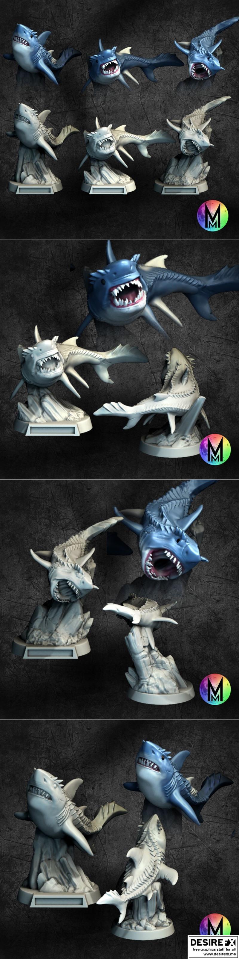 月光小模型——冰川鲨鱼 3D打印模型|Moonlight Minis – Glacier Sharks – 3D Print Model STL
