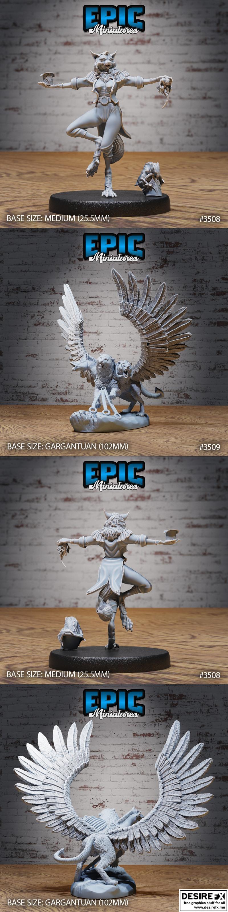 猫族魔法师问候与马戏团奇美拉——3D打印模型|Epic Miniatures – Cat Folk Magician Greetings and Circus Chimera – 3D Print Model STL
