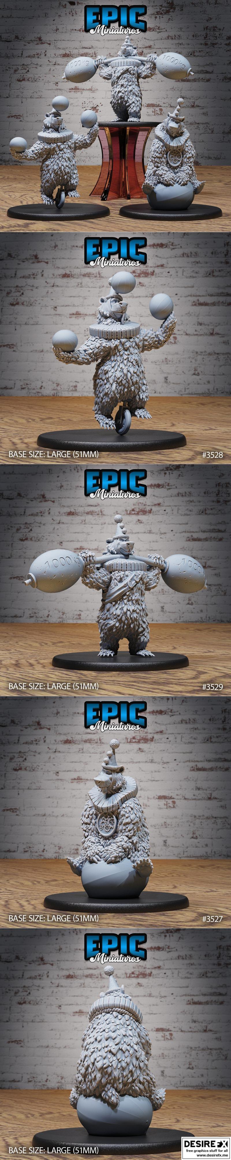 迷你动漫熊角色3D打印模型集|Epic Miniatures – Circus Bear Set – 3D Print Model STL