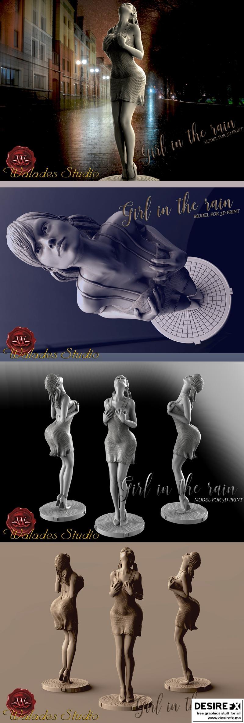 Walades Studio - 雨中的女孩 - 3D打印模型|Walades Studio – Girl in The Rain – 3D Print Model STL