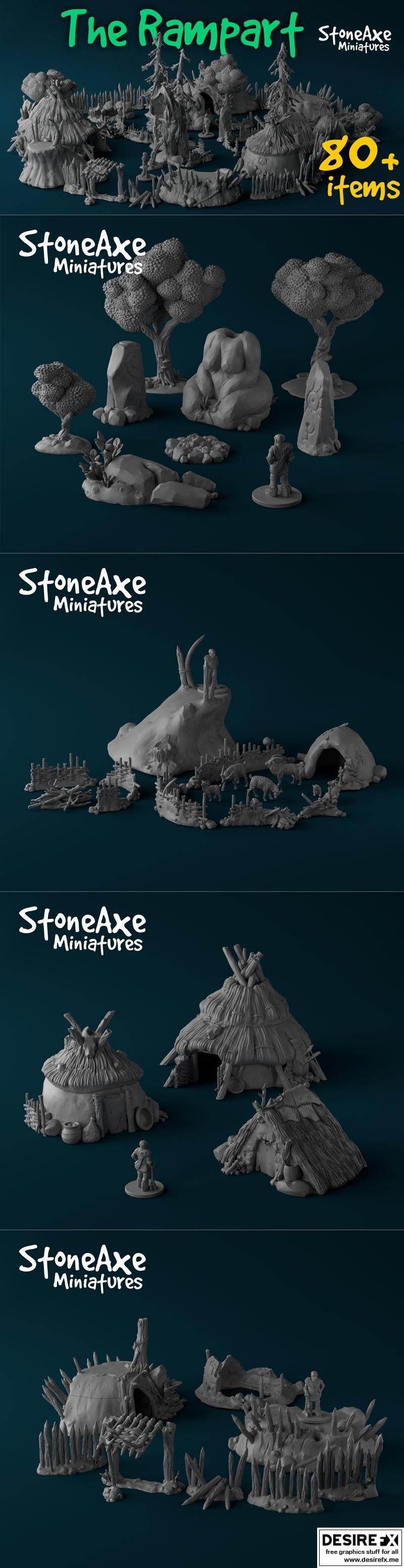 StoneAxe迷你模型——《防线》3D打印雕塑|StoneAxe Miniatures – The Rampart – 3D Print Model STL