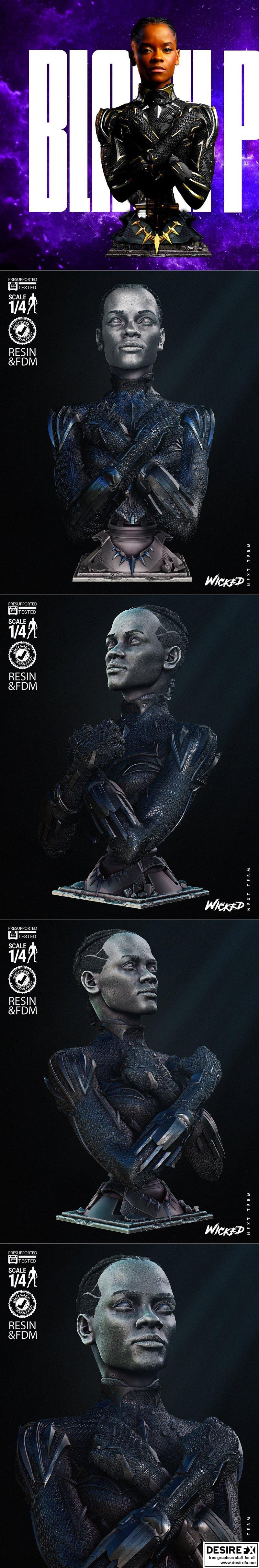 黑豹谢里3D打印模型|Wicked – Black Panther Shuri Bust Portrait – 3D Print Model STL