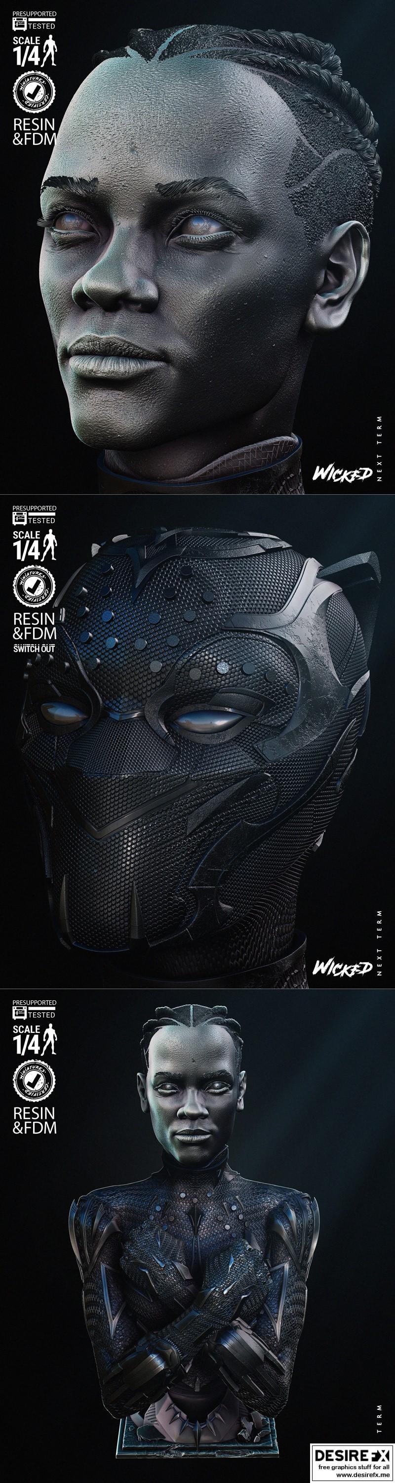 黑豹谢里3D打印模型|Wicked – Black Panther Shuri Bust Portrait – 3D Print Model STL