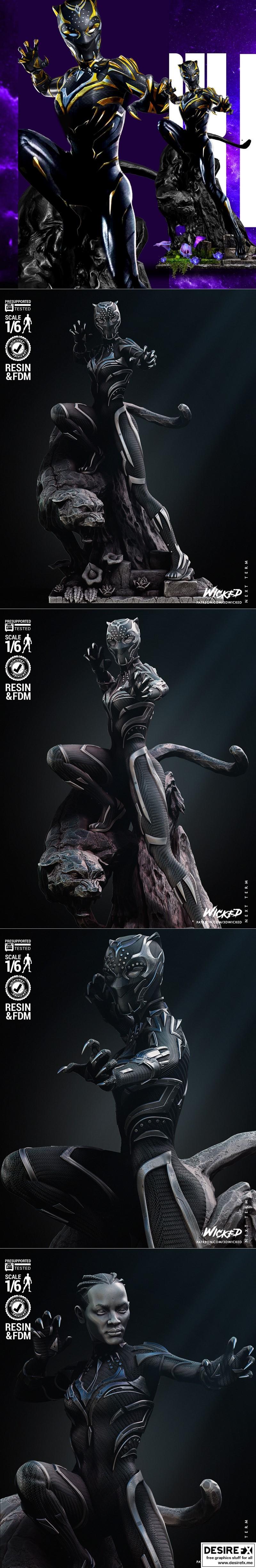 黑豹谢里3D打印模型|WICKED – Black Panther Shuri Sculpture – 3D Print Model STL
