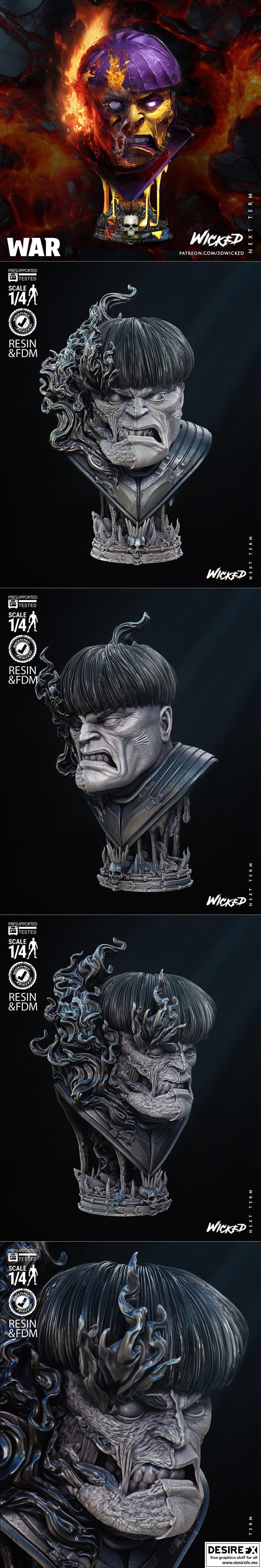 Wicked战争模型 3D打印雕塑|Wicked – War Bust – 3D Print Model STL