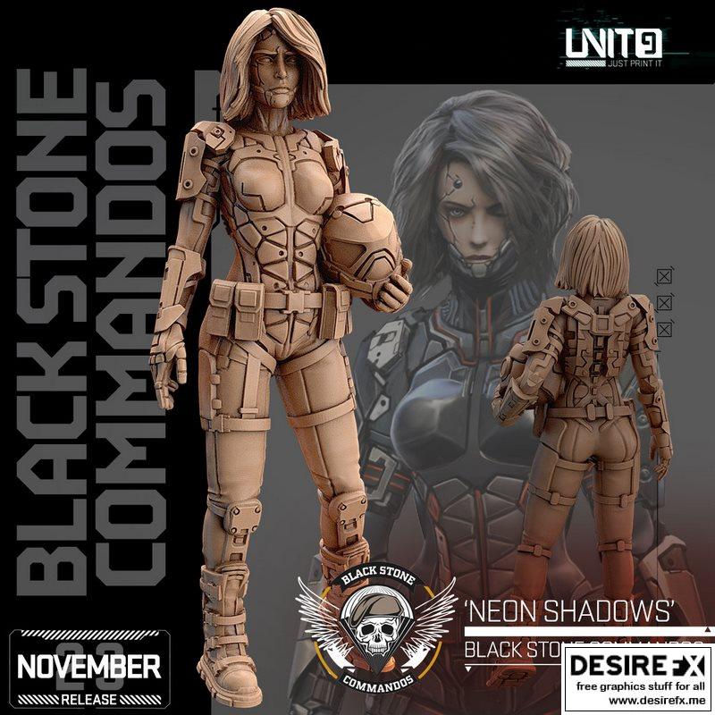 黑石小队 - 光影迷城 - 3D打印模型|Black Stone Commandos – Neon Shadows 02 – 3D Print Model
