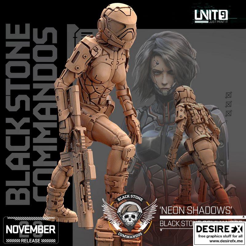 黑石敢死队 - 光影迷踪01 - 3D打印模型|Black Stone Commandos – Neon Shadows 01 – 3D Print Model