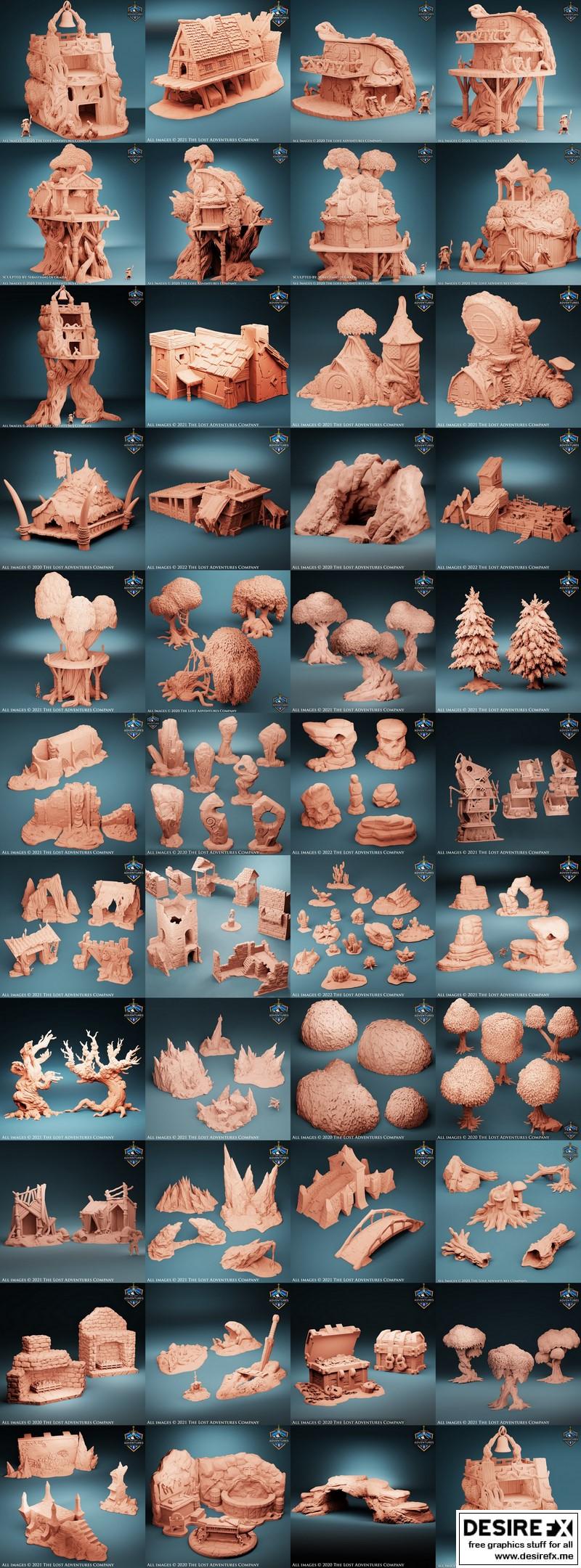 未charted土地：散落风景与地形3D打印模型|The Lost Adventures Company – Uncharted Lands – Scatter, Scenery, Terrain – 3D Print Model