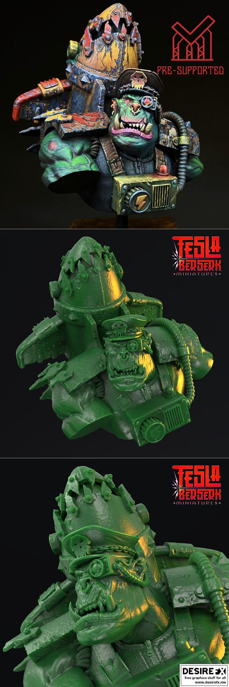特斯拉狂暴迷你模型——Ork战 boss 风暴小子头像 3D打印模型|Tesla Berserk Miniatures – Ork Warboss Stormboyz Bust – 3D Print Model STL