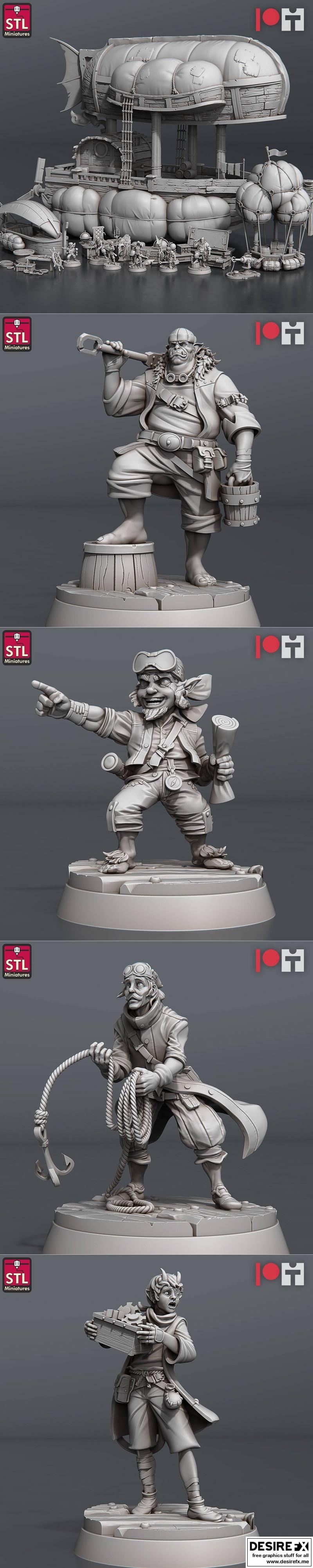STL Miniatures – Airship Crew Set and Giant Flies Set and Reaver Knights Set February 2024 – 3D Print Model STL