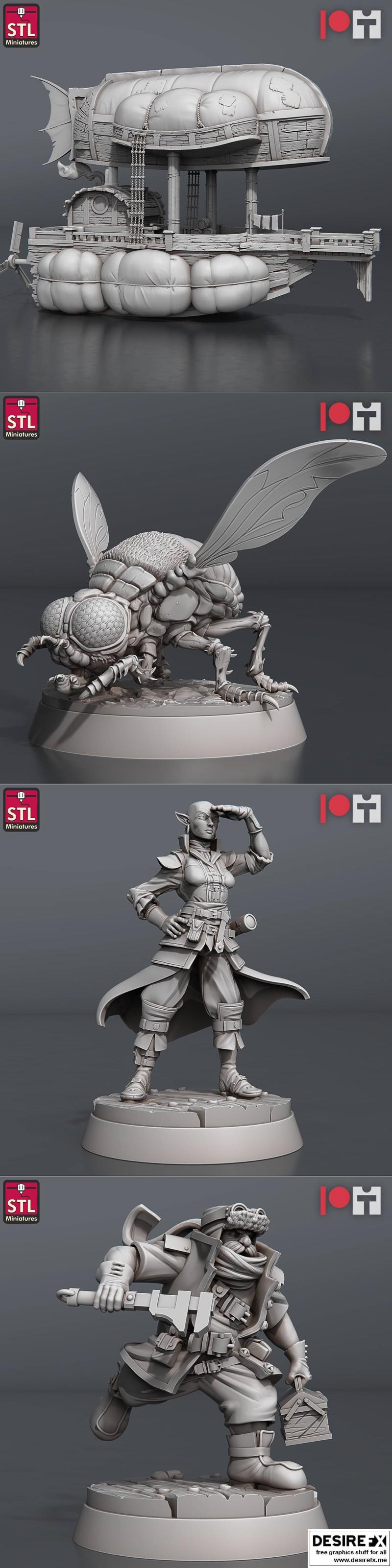 STL Miniatures – Airship Crew Set and Giant Flies Set and Reaver Knights Set February 2024 – 3D Print Model STL