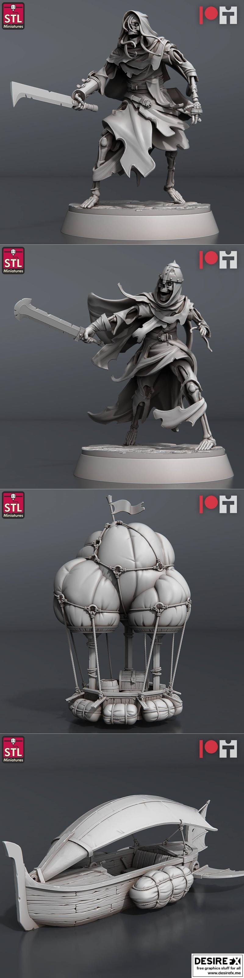 STL Miniatures – Airship Crew Set and Giant Flies Set and Reaver Knights Set February 2024 – 3D Print Model STL
