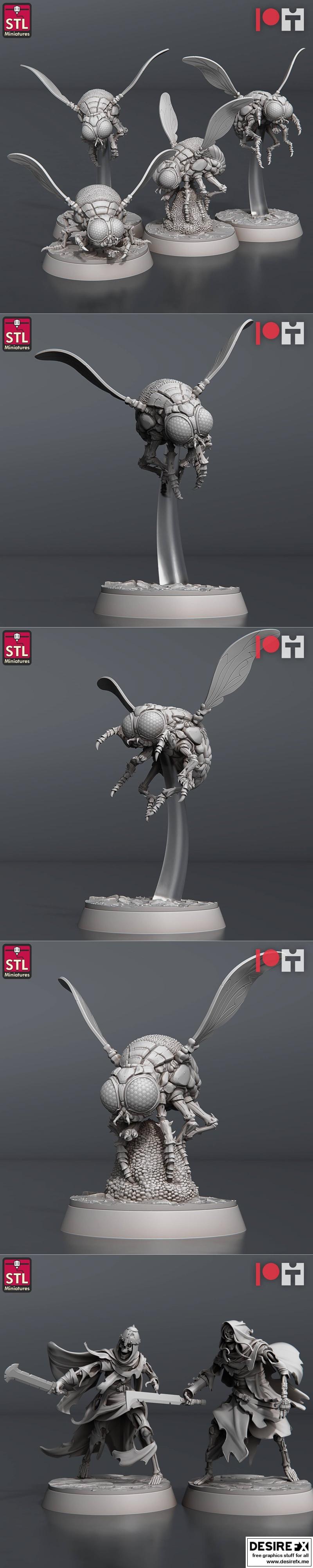 STL Miniatures – Airship Crew Set and Giant Flies Set and Reaver Knights Set February 2024 – 3D Print Model STL