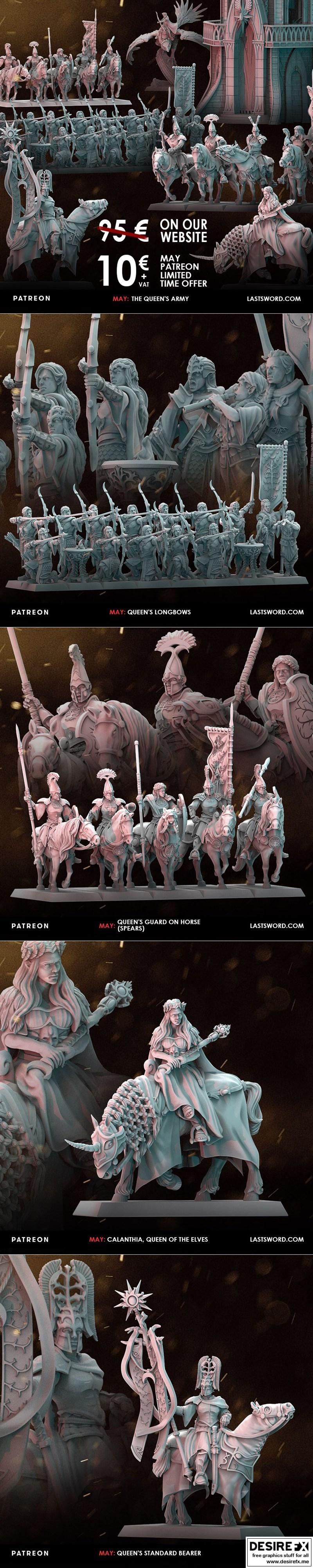 最后之剑迷你模型——王室军团3D打印模型|Last Sword Miniatures – The Queens Army – 3D Print Model STL