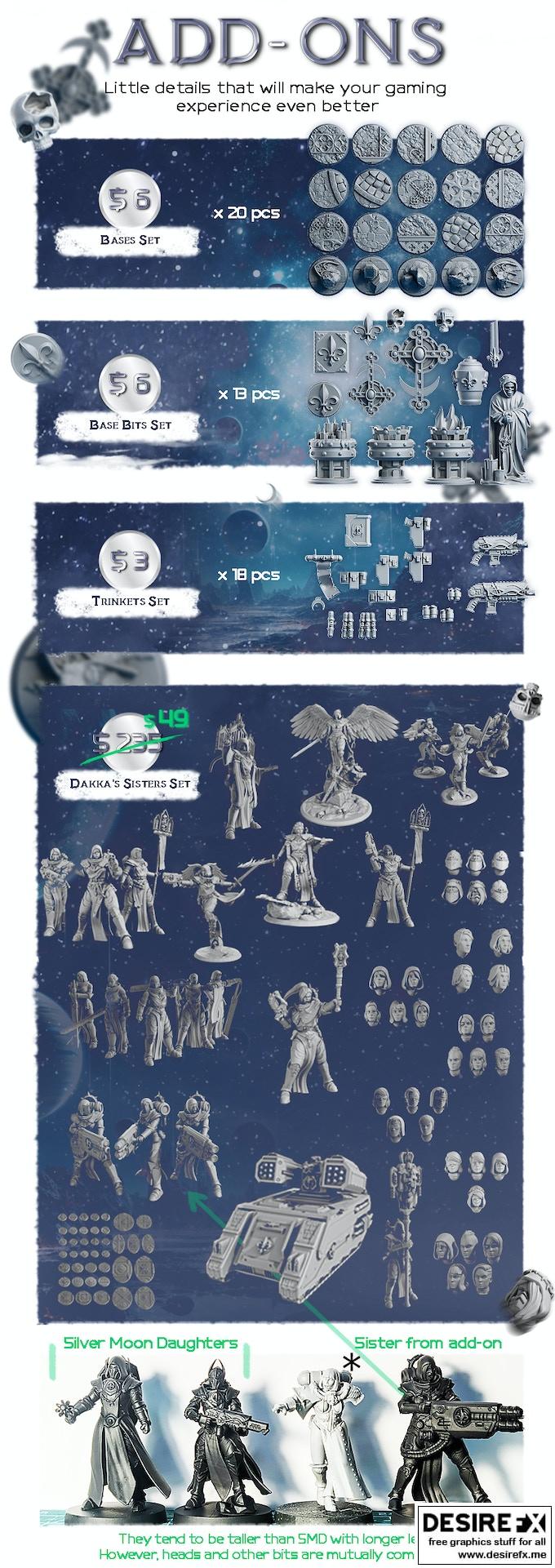 银月少女——战争军团 3D打印模型|Silver Moon Daughters – Wargame Army – 3D Print Model STL