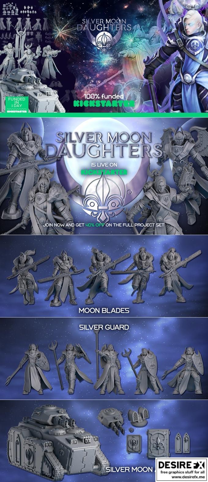 银月少女——战争军团 3D打印模型|Silver Moon Daughters – Wargame Army – 3D Print Model STL