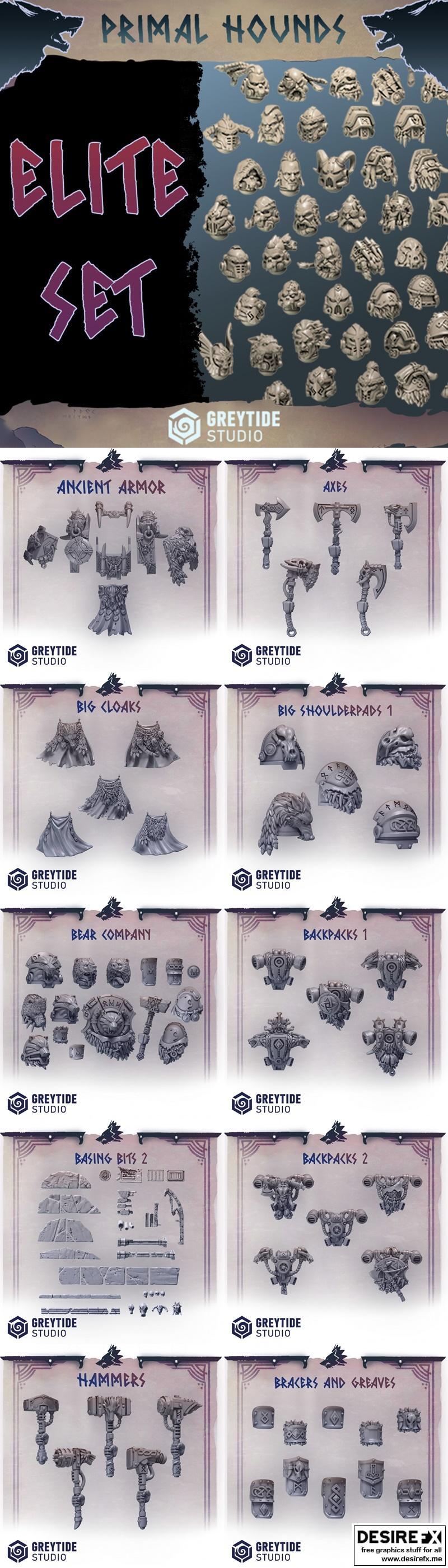 灰潮工作室 - 狂怒猎犬精英 - 3D打印模型|GreyTide Studio – Primal Hounds Elite set – 3D Print Model STL