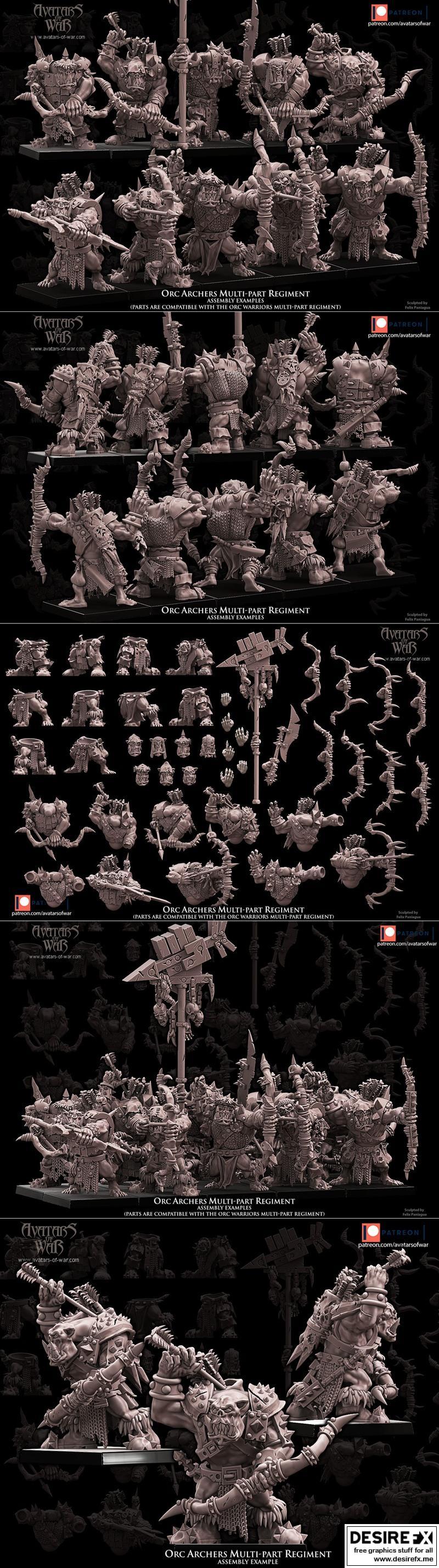 战争之魂——兽人弓箭手多部件军团 3D打印模型|Avatars of War – Orc Archers Multipart Regiment – 3D Print Model STL