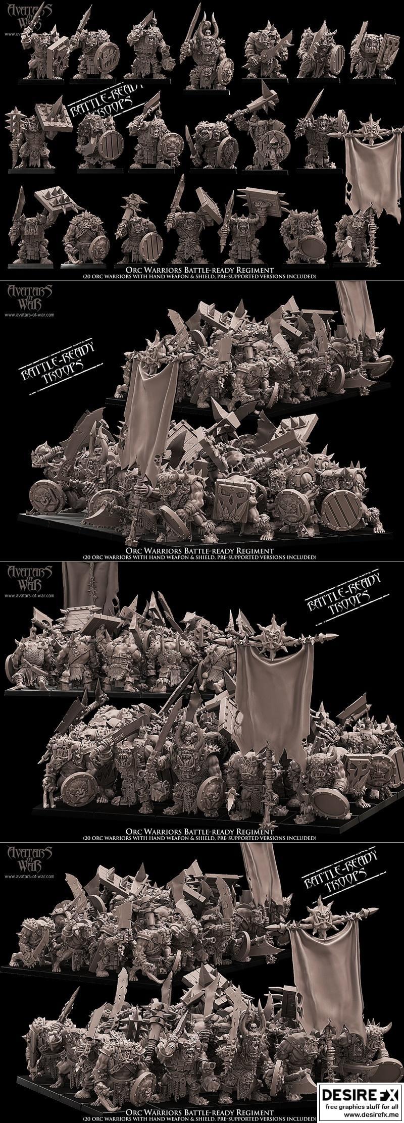 战争之躯——兽人战士战斗部队 3D打印模型|Avatars of War – Orc Warriors Battle-Ready regiment – 3D Print Model STL
