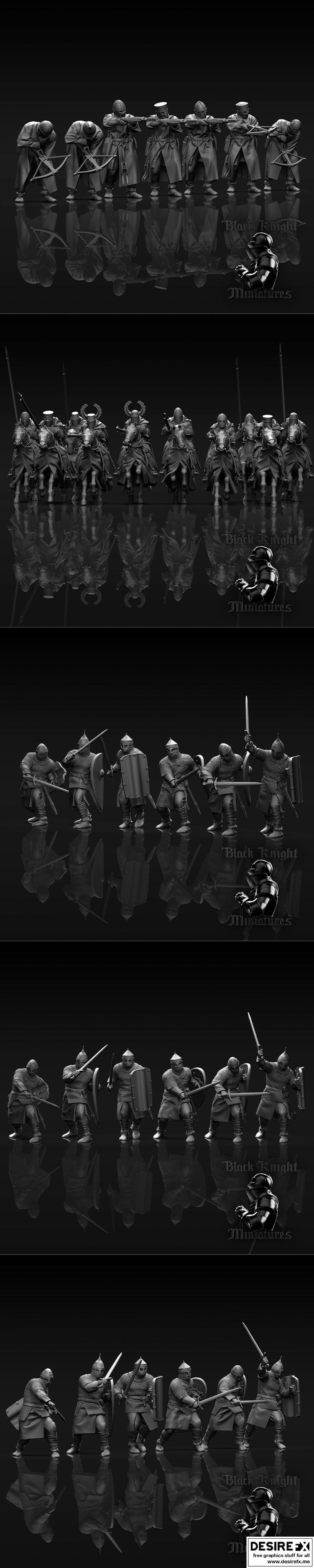 13世纪德意志骑士与立陶宛战士3D打印模型|13th century Mounted Teutonic Knights – Teutonic Crossbowmen and Lithuanian Warriors – 3D Print Model STL