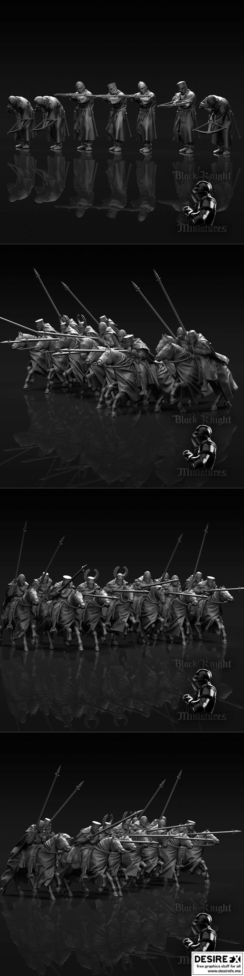 13世纪德意志骑士与立陶宛战士3D打印模型|13th century Mounted Teutonic Knights – Teutonic Crossbowmen and Lithuanian Warriors – 3D Print Model STL