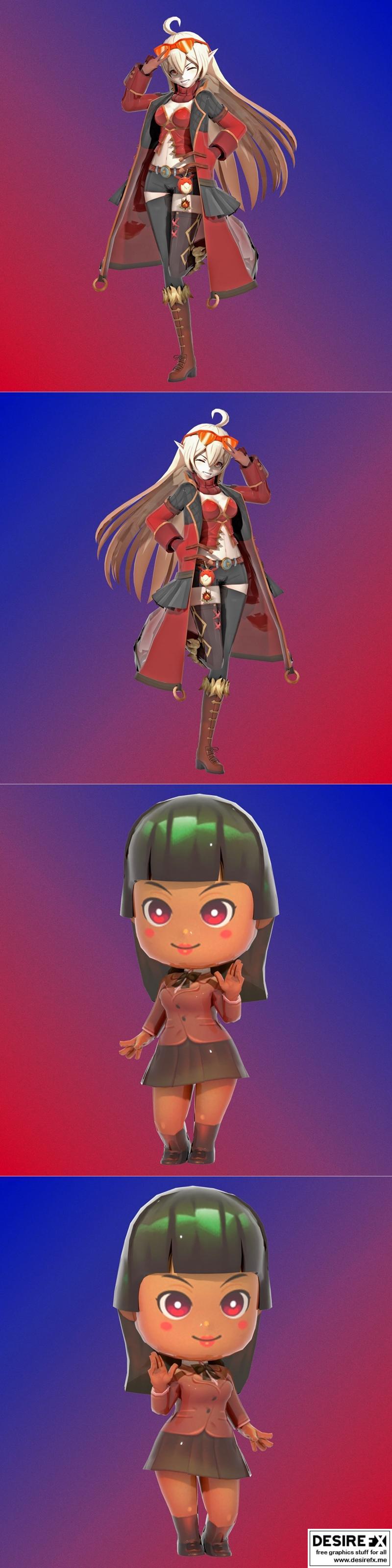 原神动漫少女Chibi校园风3D打印模型|Alice Genshin Impact Fan Art and Anime Chibi School Pack Girls – 3D Print Model STL