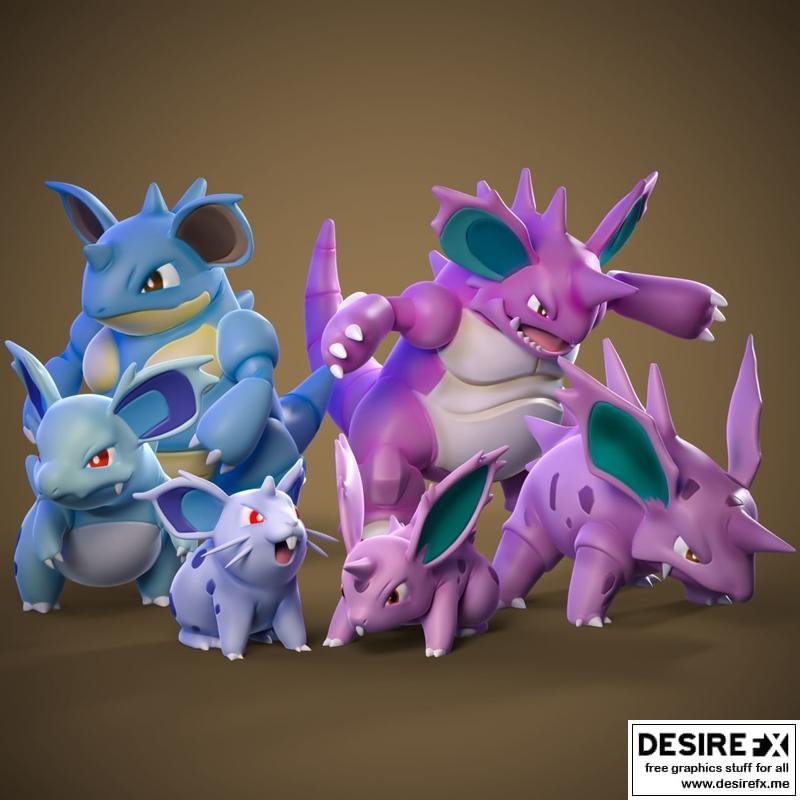 诺朵兰进化形态——3D打印模型|Nidoran Evolutions – 3D Print Model STL