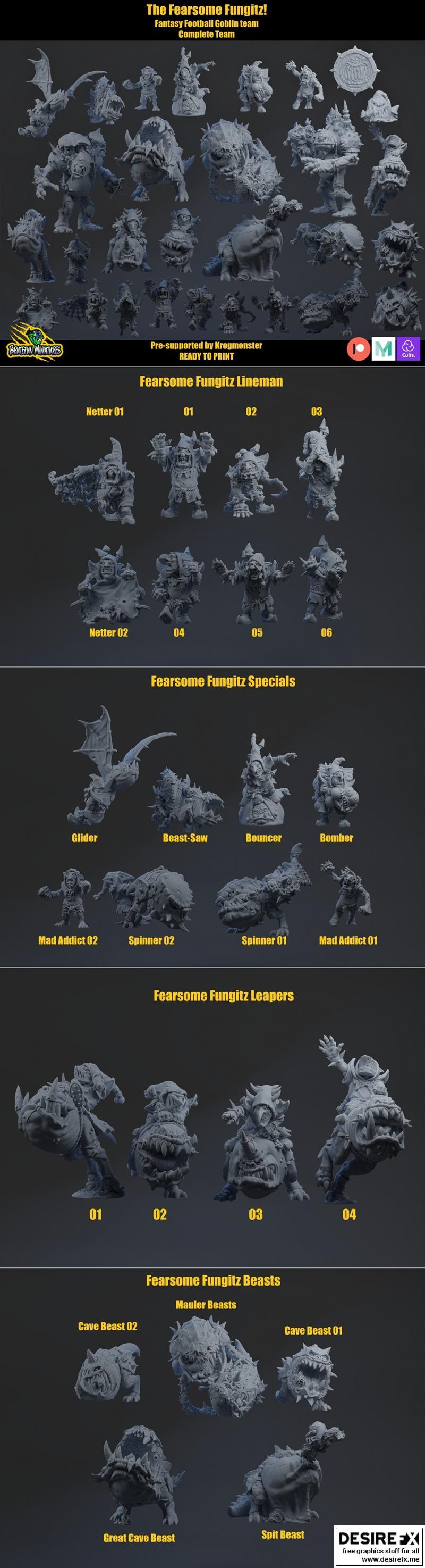 BruteFun迷你模型——奇幻足球凶猛菇类哥布林3D打印模型|BruteFun Minatures – Fantasy Football Fearsome Fungitz Goblins – 3D Print Model STL