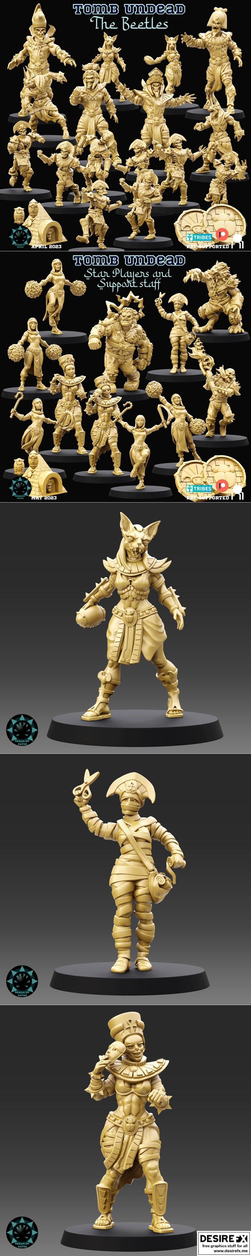 路径之域——死墓传说·星之玩家与甲虫们 3D打印模型|Realm of Paths – Tomb Undead – Star Players and The Beetles – Fantasy Football – 3D Print Model STL