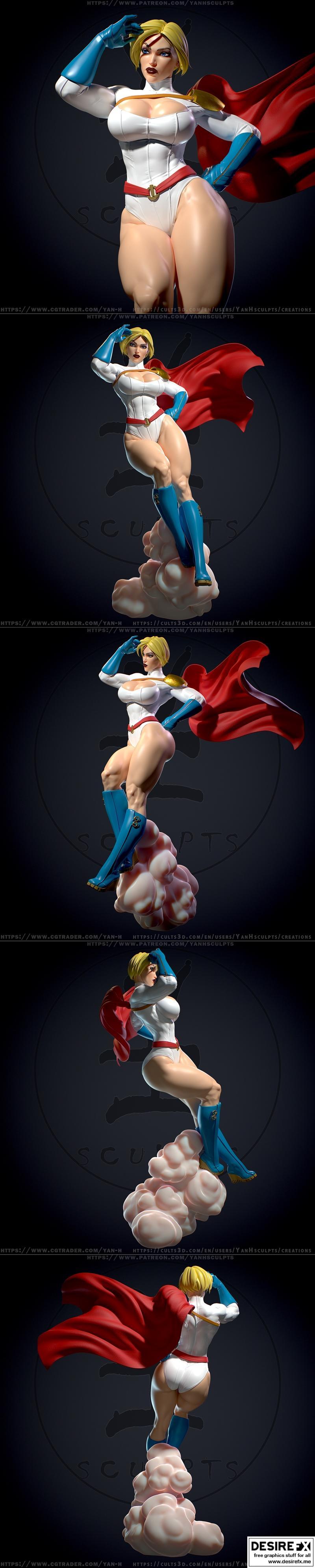 yan h - 动漫角色Power Girl 3D打印模型|Yan H – Power Girl – 3D Print Model STL