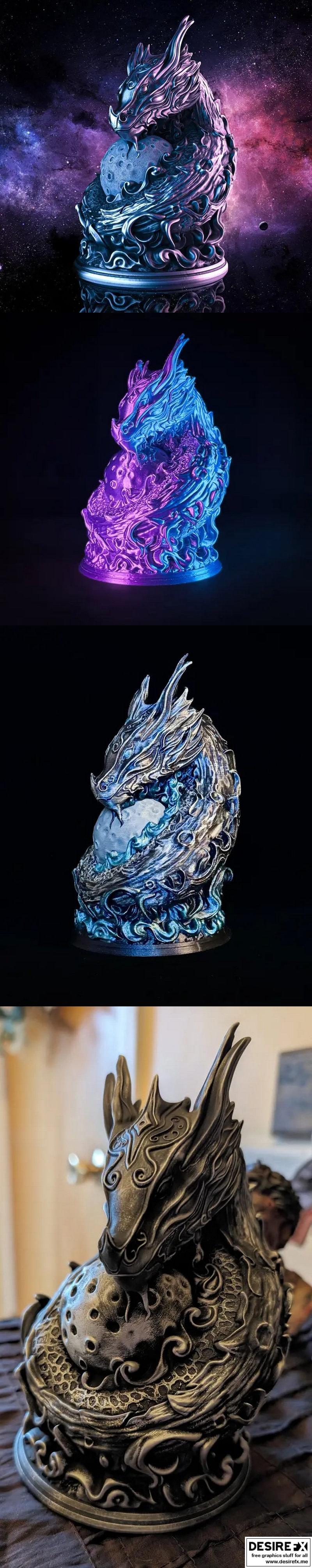 月之龙像 3D打印模型|Moon Dragon Bust – 3D Print Model