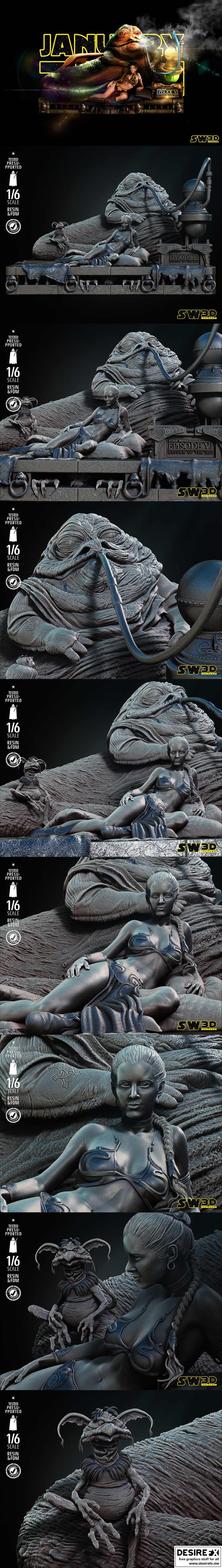 星球大战 伊沃克与莱娅 3D打印模型|Star Wars – Jabba and Leia Diorama – 3D Print Model
