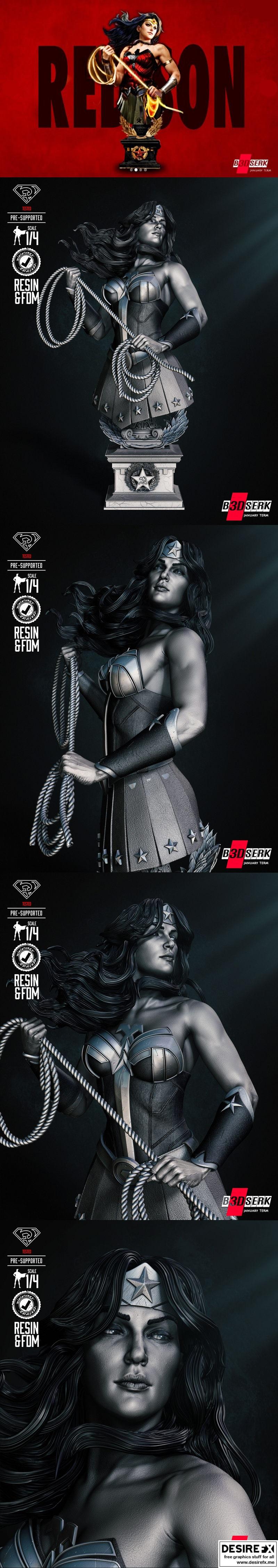 B3DSERK - 3D打印红儿子神奇女侠雕像模型|B3DSERK – Red Son Wonder Woman Bust – 3D Print Model