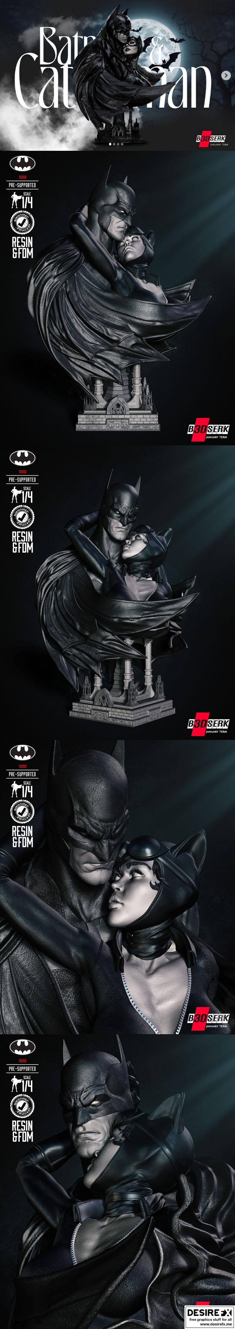 B3DSERK – 蝙蝠侠与猫女立体打印模型|B3DSERK – Catwoman and Batman Bust – 3D Print Model