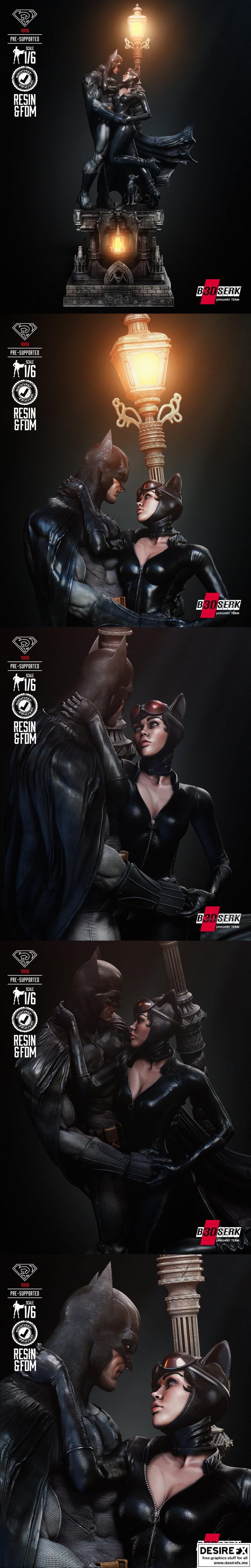 B3DSERK – 蝙蝠侠与猫女场景模型 3D打印作品|B3DSERK – Catwoman and Batman Diorama – 3D Print Model